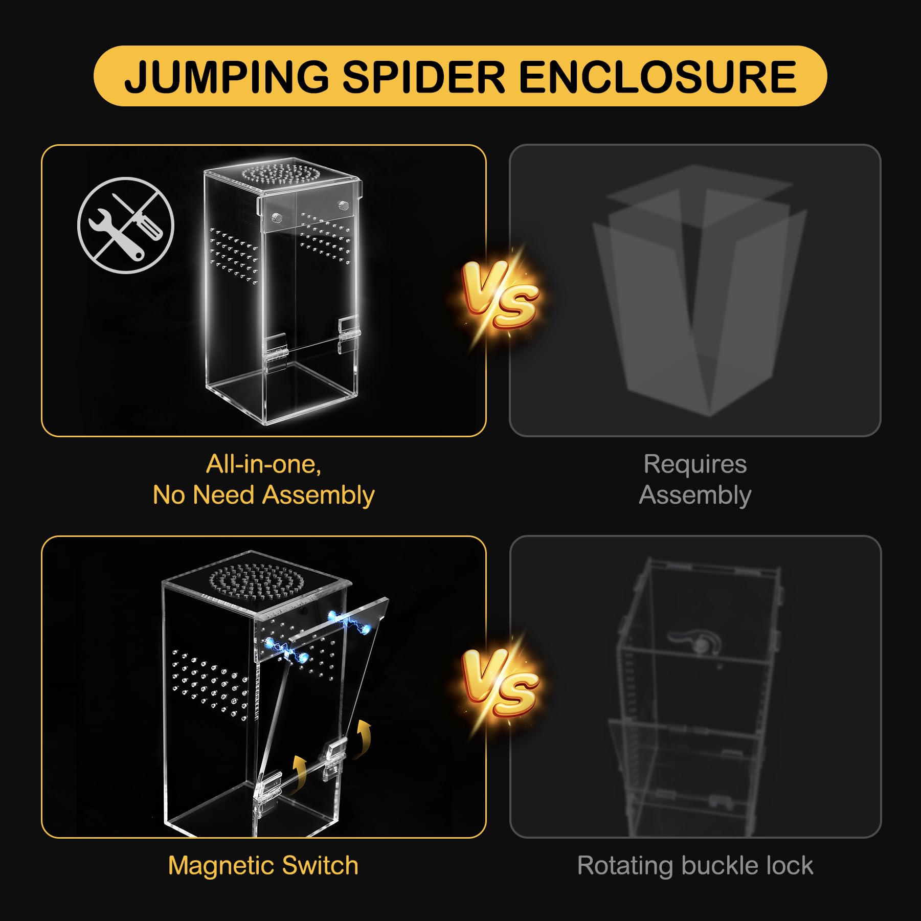 Clioran Jumping Spider Enclosure 360-view offers clear observation from every angle