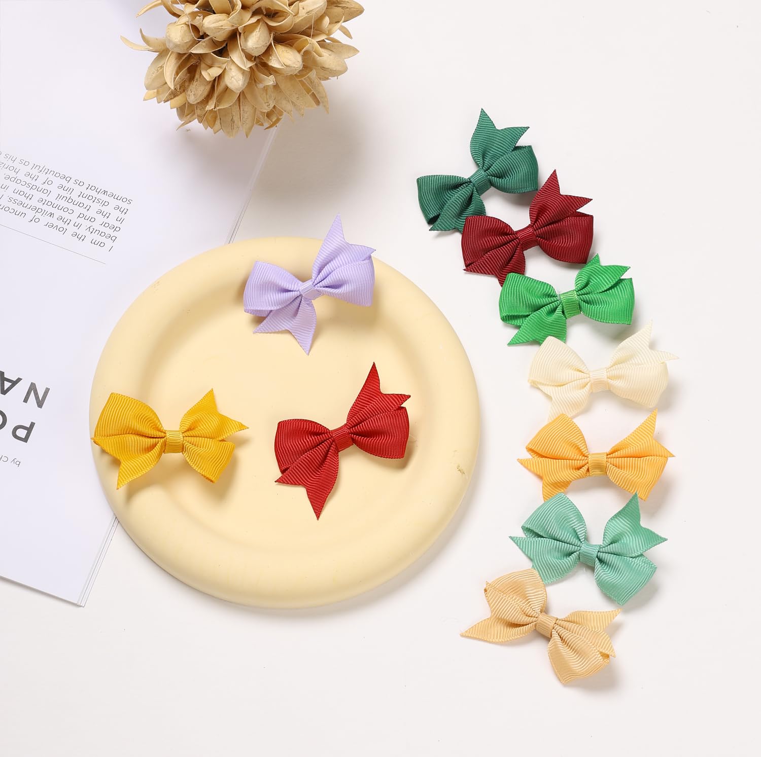 Clipband puppy bows worn on a dog add instant charm during park strolls