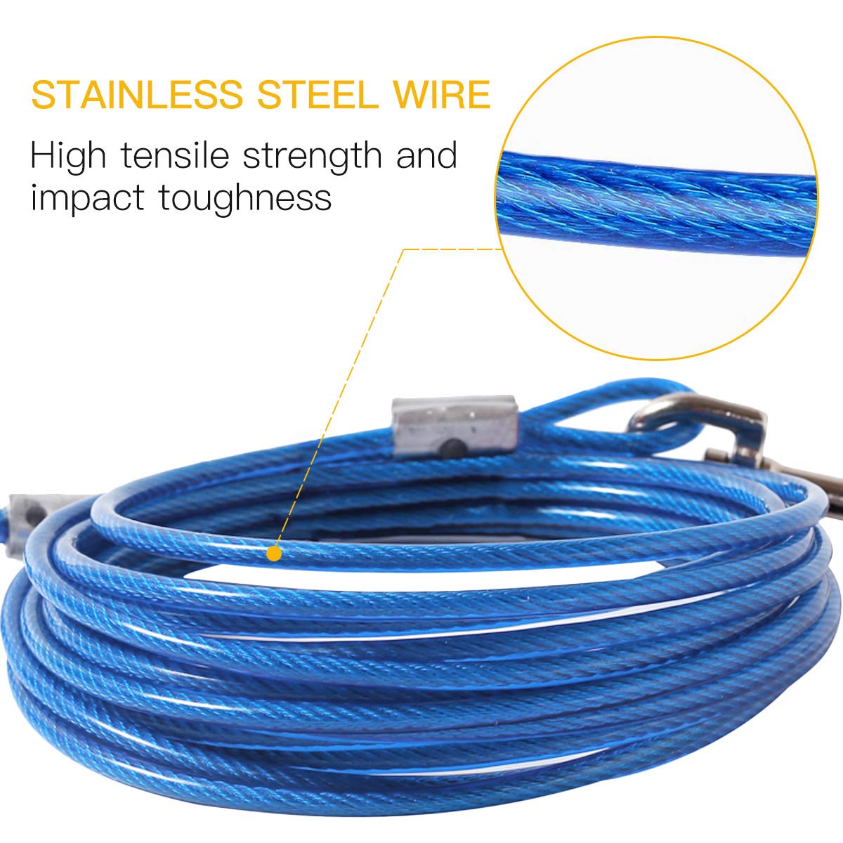 CLKHOWL heavy-duty cable with metal hooks supports strong pull for dogs.