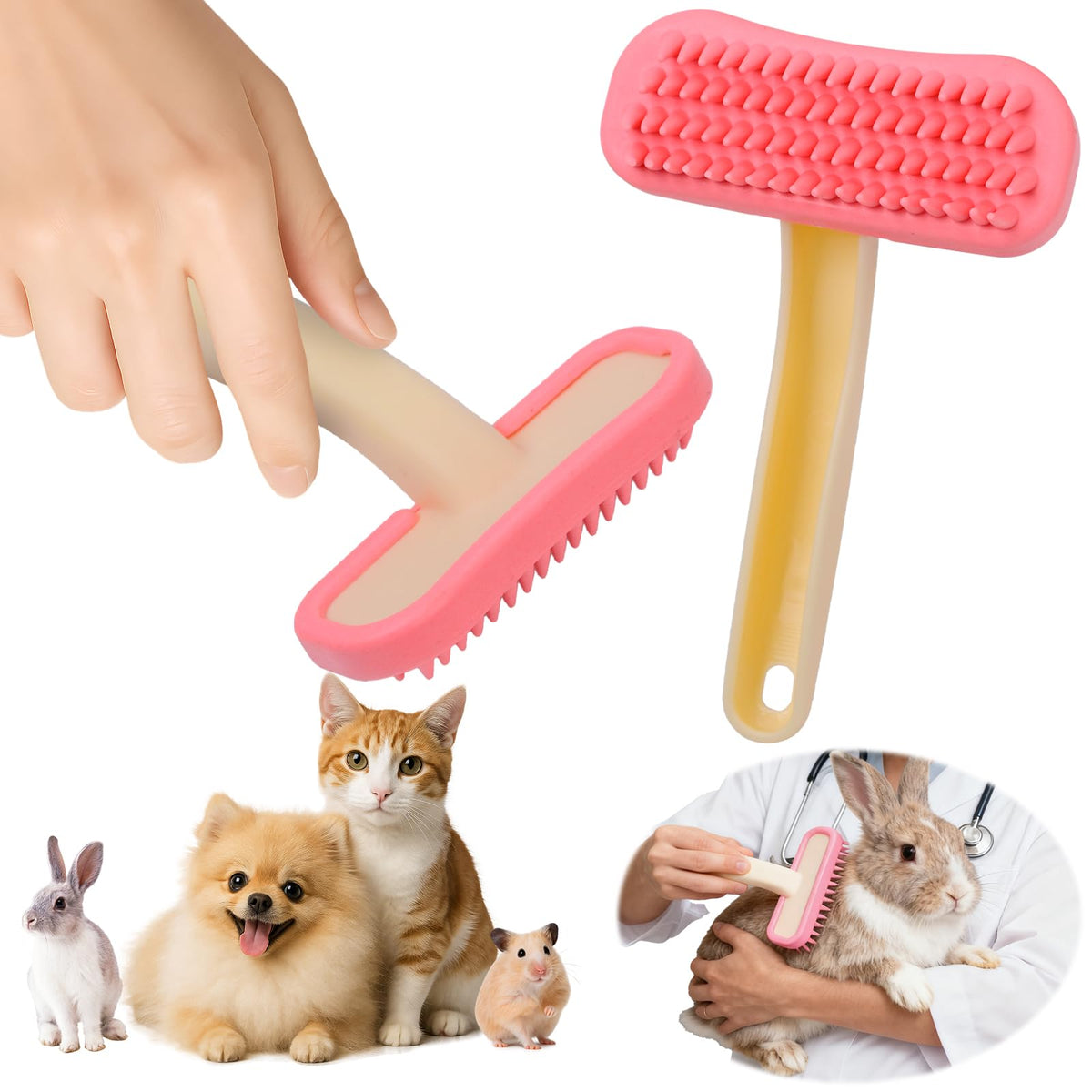 CLLGrocery Bunny Brush angle view showcases ergonomic design for gentle grooming.