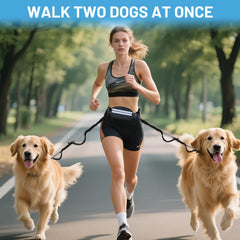 CLLGrocery hands-free double dog leash retractable bungee absorbs pulls during jogging.