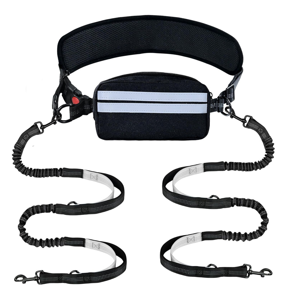 CLLGrocery hands-free double dog leash with waist belt enables hands-free control on walks.