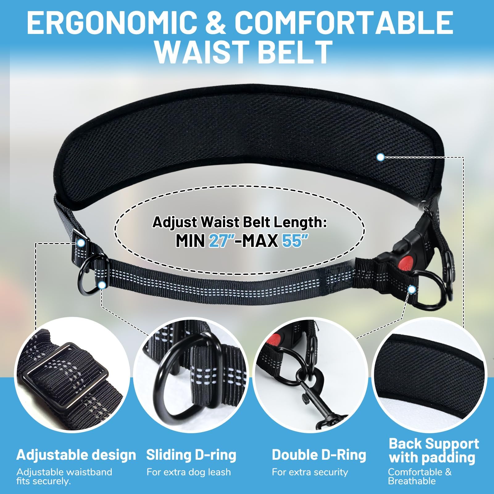 CLLGrocery hands-free double dog leash built-in zippered pouch for phone or treats.