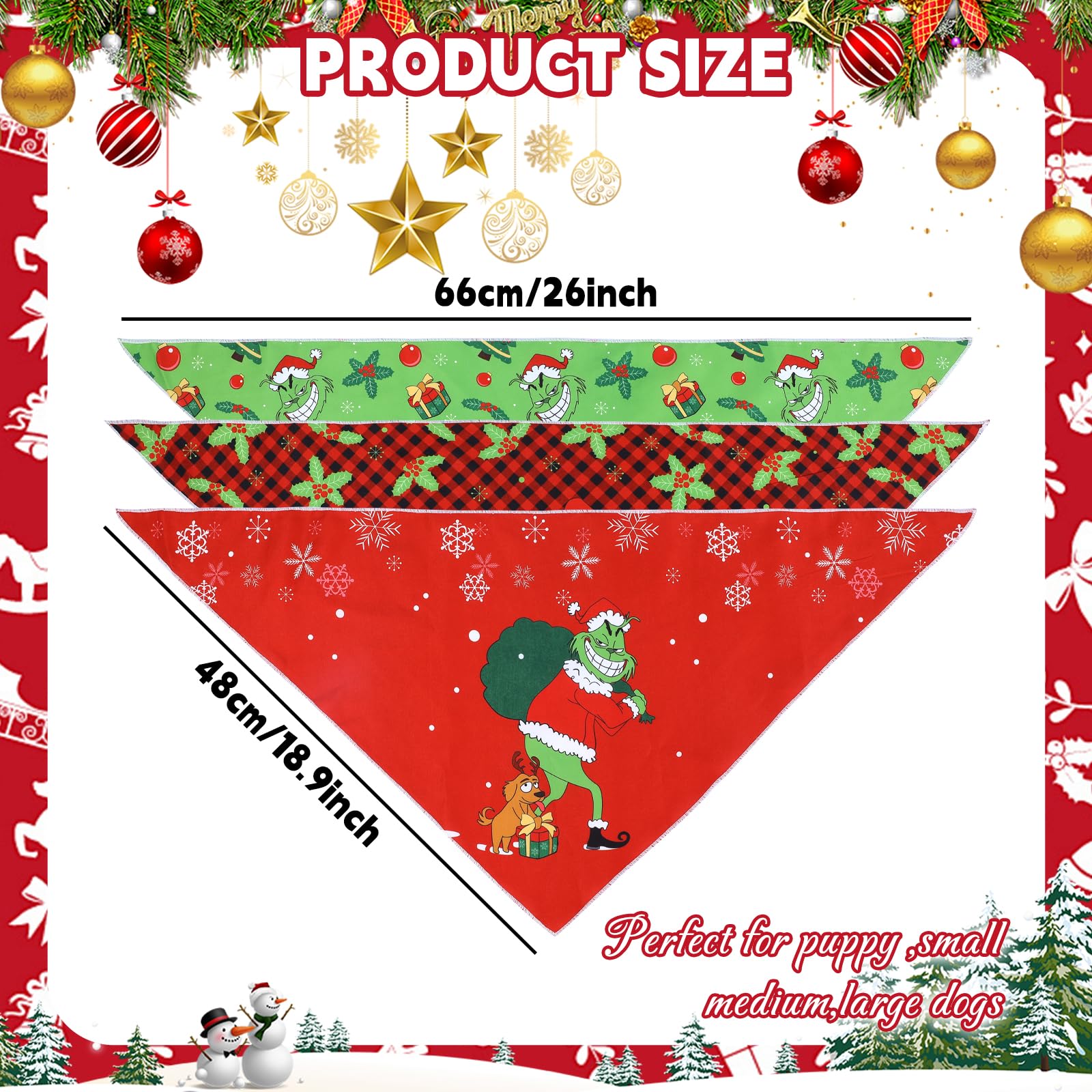 CLMGGRX dog bandana red-green-triangle worn by dog for festive look