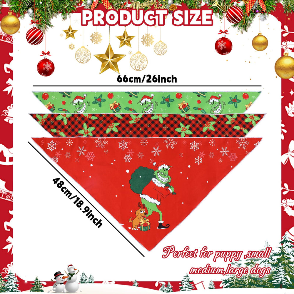 CLMGGRX dog bandana red-green-triangle worn by dog for festive look
