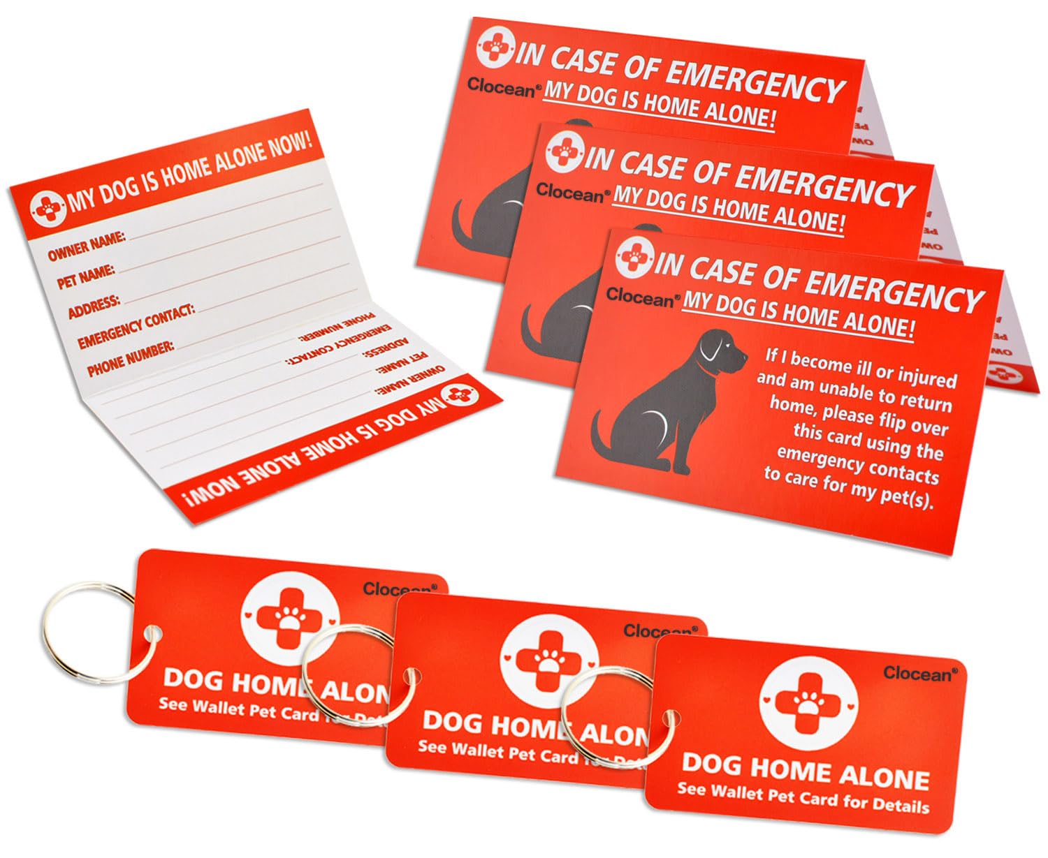 Clocean dog home alone key tag on key ring for rapid emergency contact