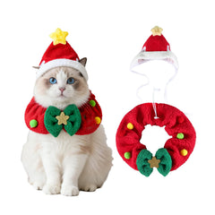 Clorvint cat Christmas outfit with Santa hat and wreath scarf for festive photos