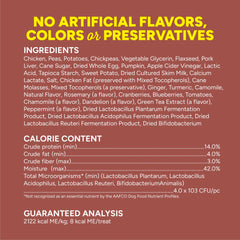 Cloud Star Dynamo Dog Tummy Chews with probiotics illustration suggesting digestive support.