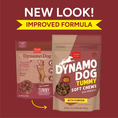 Cloud Star Dynamo Dog Tummy Chews pumpkin-ginger image highlighting real ingredients and flavor.