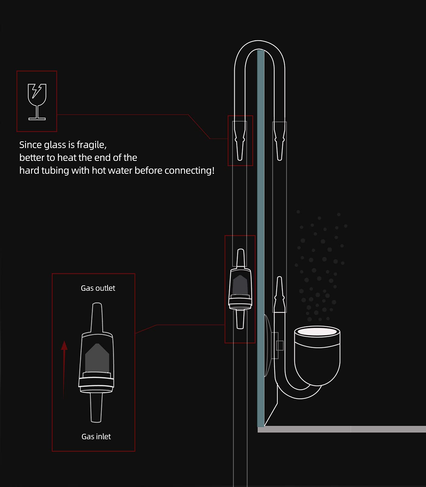 Clscea diffuser tubing connection shows 4/6mm compatible CO2 hose.