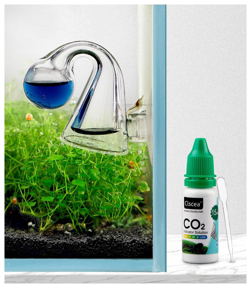Clscea Aquarium CO2 Drop Checker glass monitor shows green ideal CO2 for thriving plants.