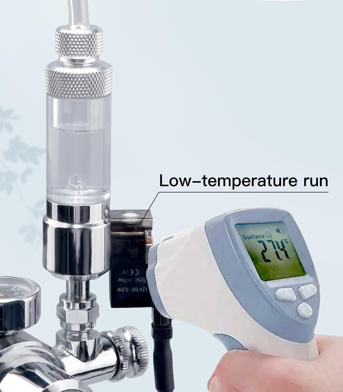 Clscea bubble counter display clearly shows flow rate for easy adjustment.