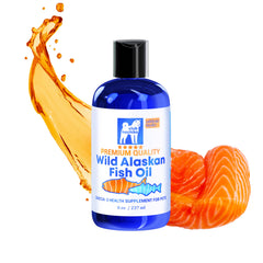 Club Hachiko Wild Alaskan Salmon Pollock Oil bottle front signals premium omega-3 support for dogs.