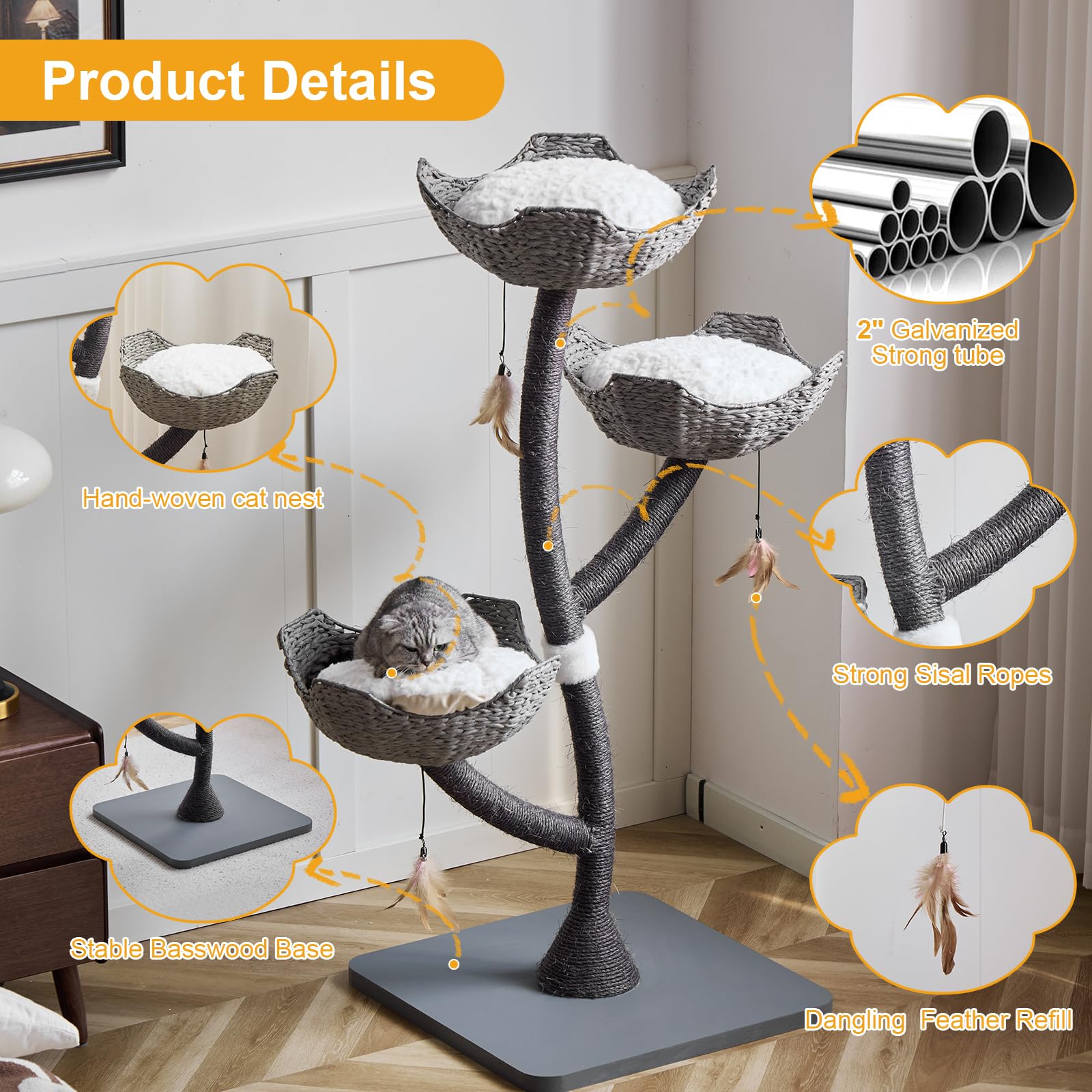 CLVTREBETO 52 inch cat tree gray assembly view