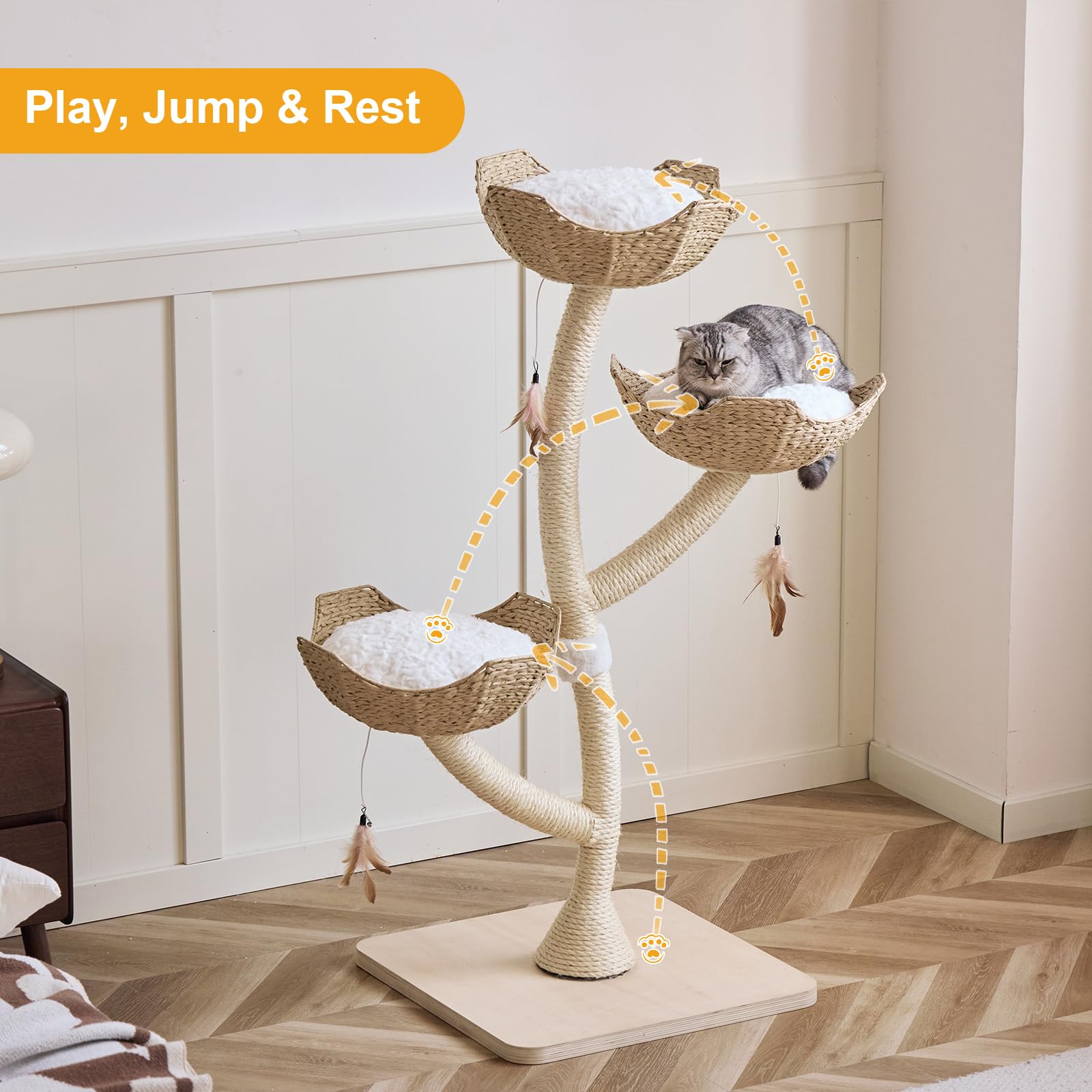 CLVTREBETO bottom basswood base ensures stability for multiple cats.