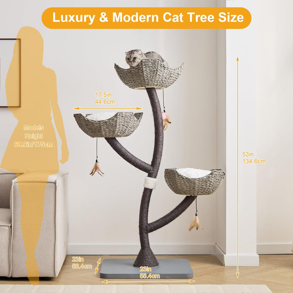 CLVTREBETO handwoven baskets gray cat tree for cozy lounges