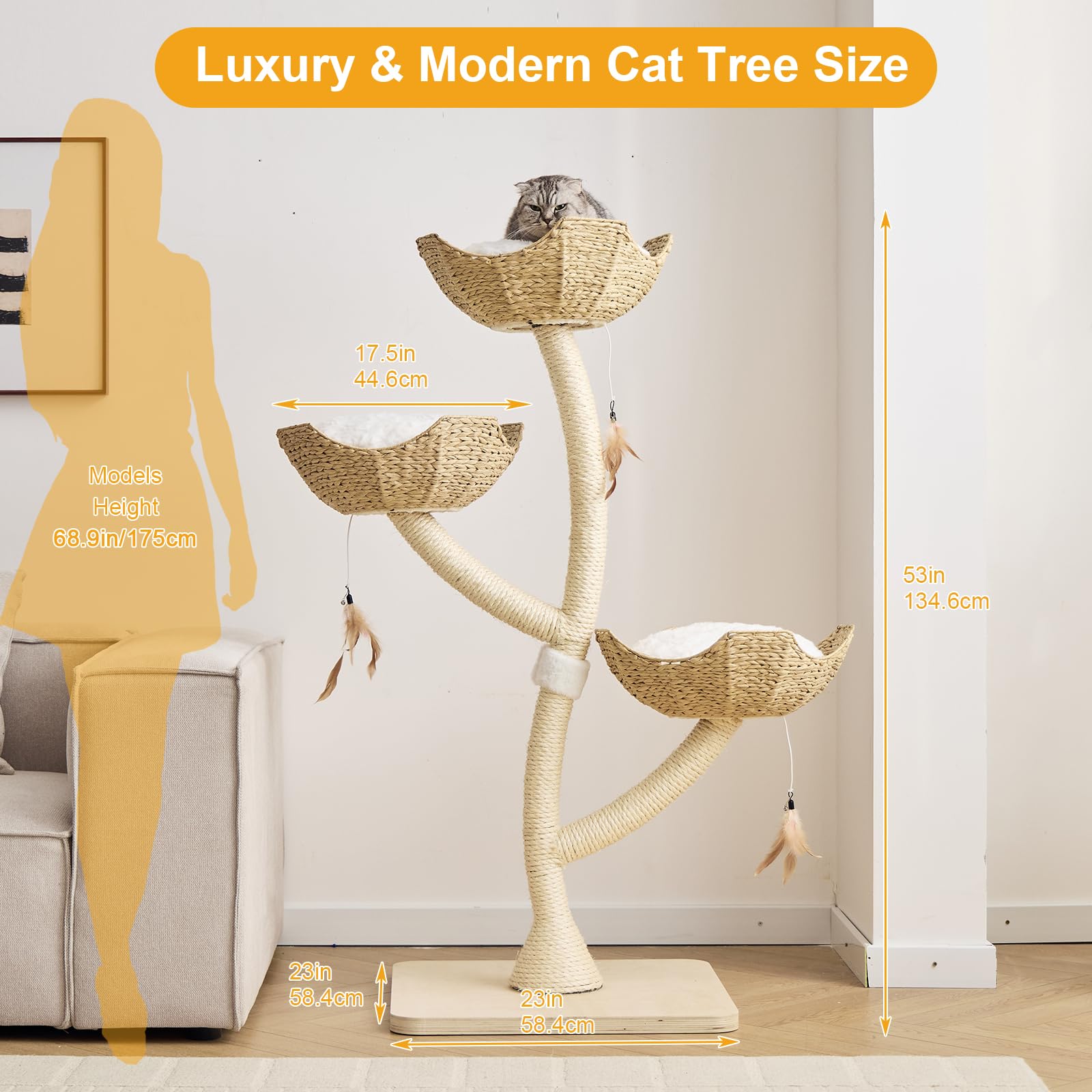 CLVTREBETO sisal clad posts provide durable scratching outlet for active cats.
