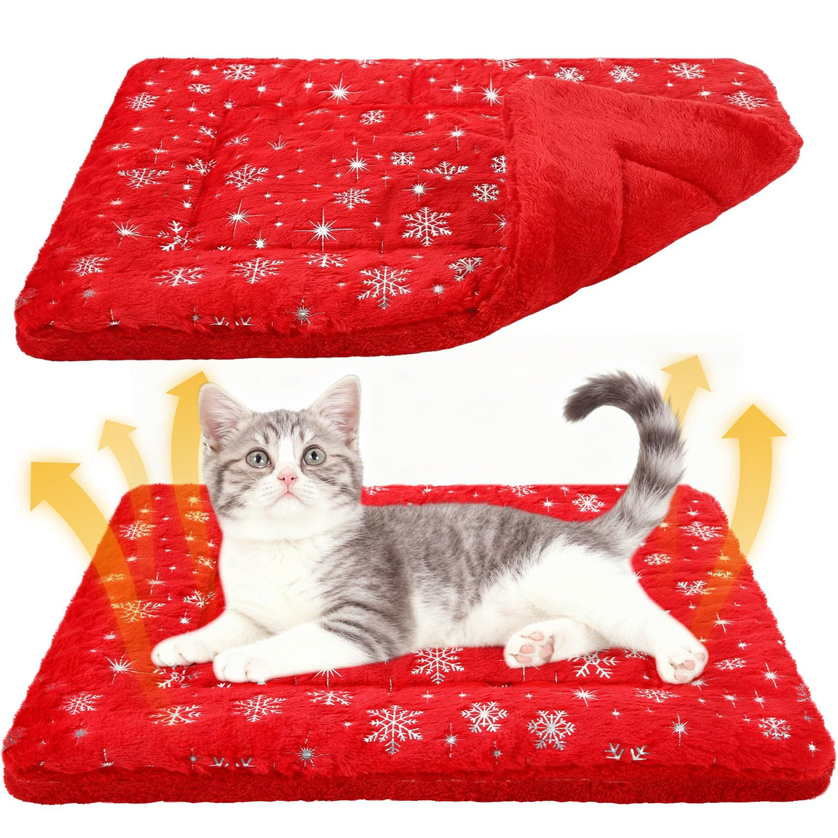 Clysee Christmas self-warming cat mat in red, 22x18, cozy warmth for pets.