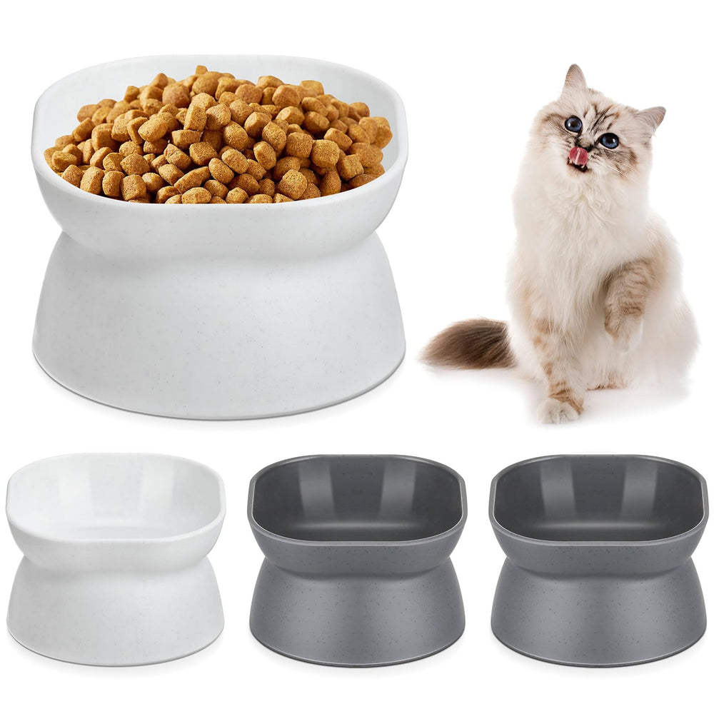 Clysee elevated cat bowls white with tilt design for easier swallowing