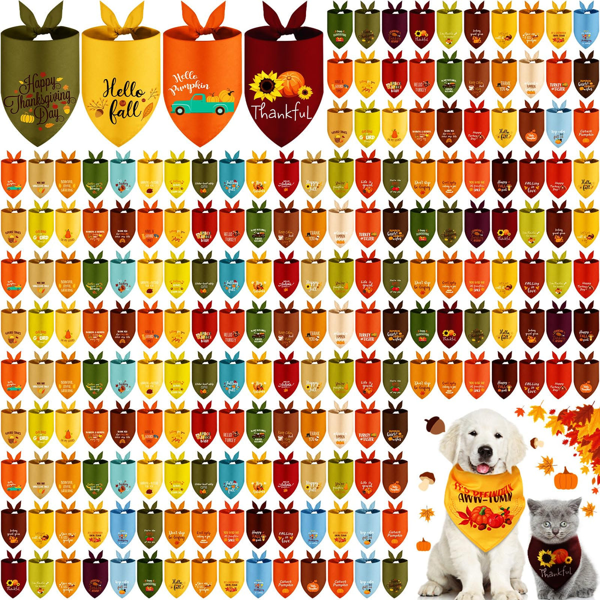 Clysee 100pcs fall bandanas set with sayings for festive pet outfits