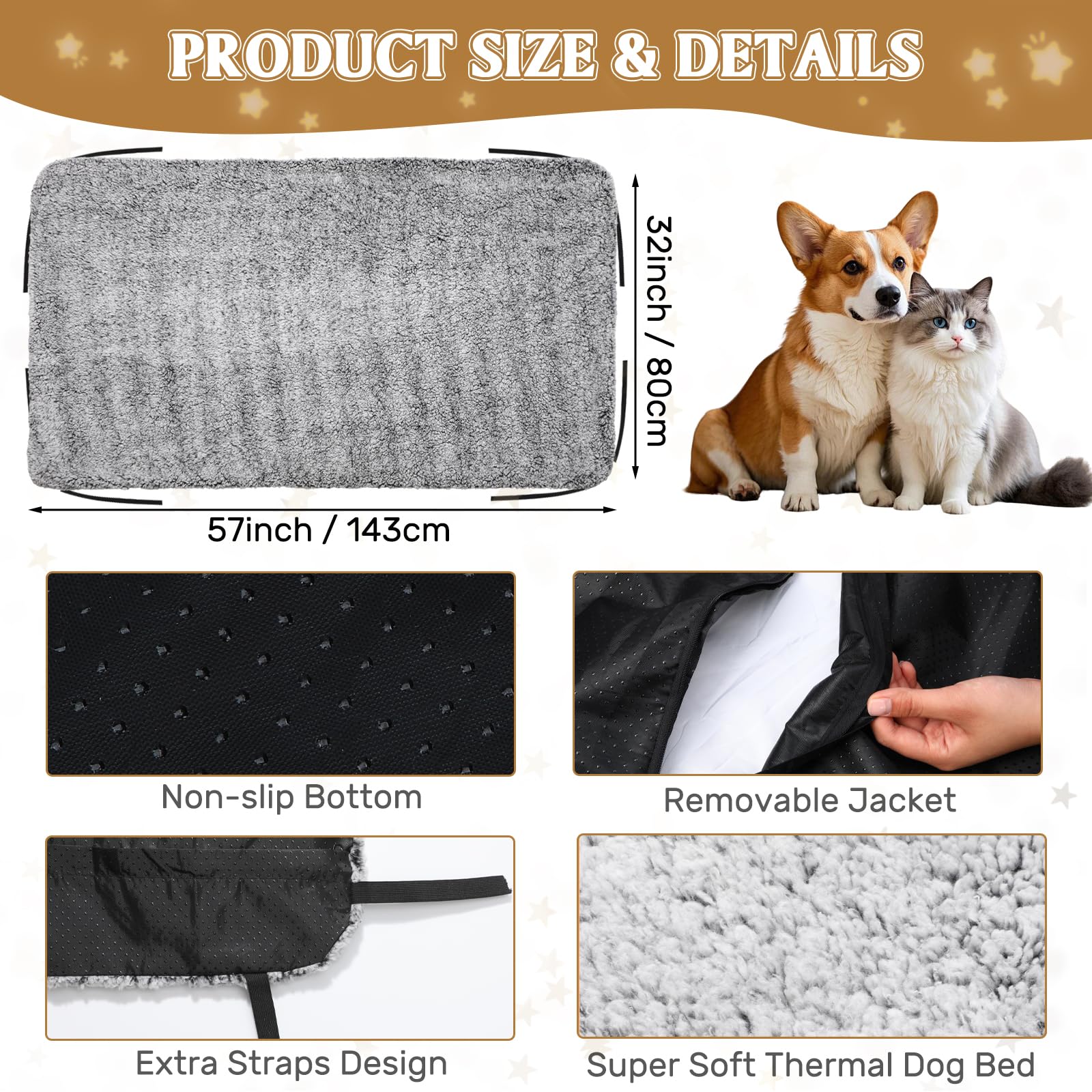Clysee large dog pad 32x57 with anti-slip bottom stays in place.