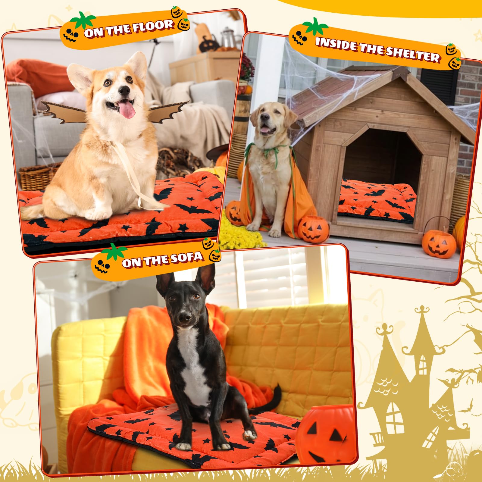 Clysee Halloween bed shown in living room for cozy, accessible warmth.