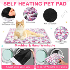 Clysee self-heating cat bed 16x20 inch layout shows roomy warmth area