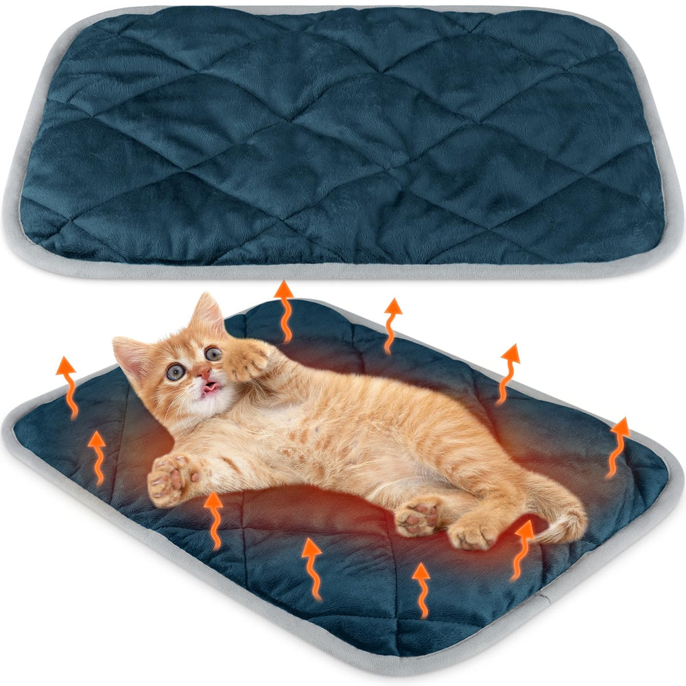 Clysee self-heating cat pad blue top view supports cozy naps without electricity