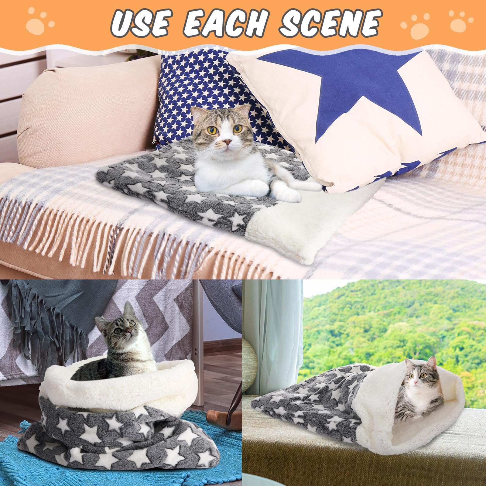 Clysee self-heating cat sleeping bag size 24x21 fits small pets up to 16 lbs