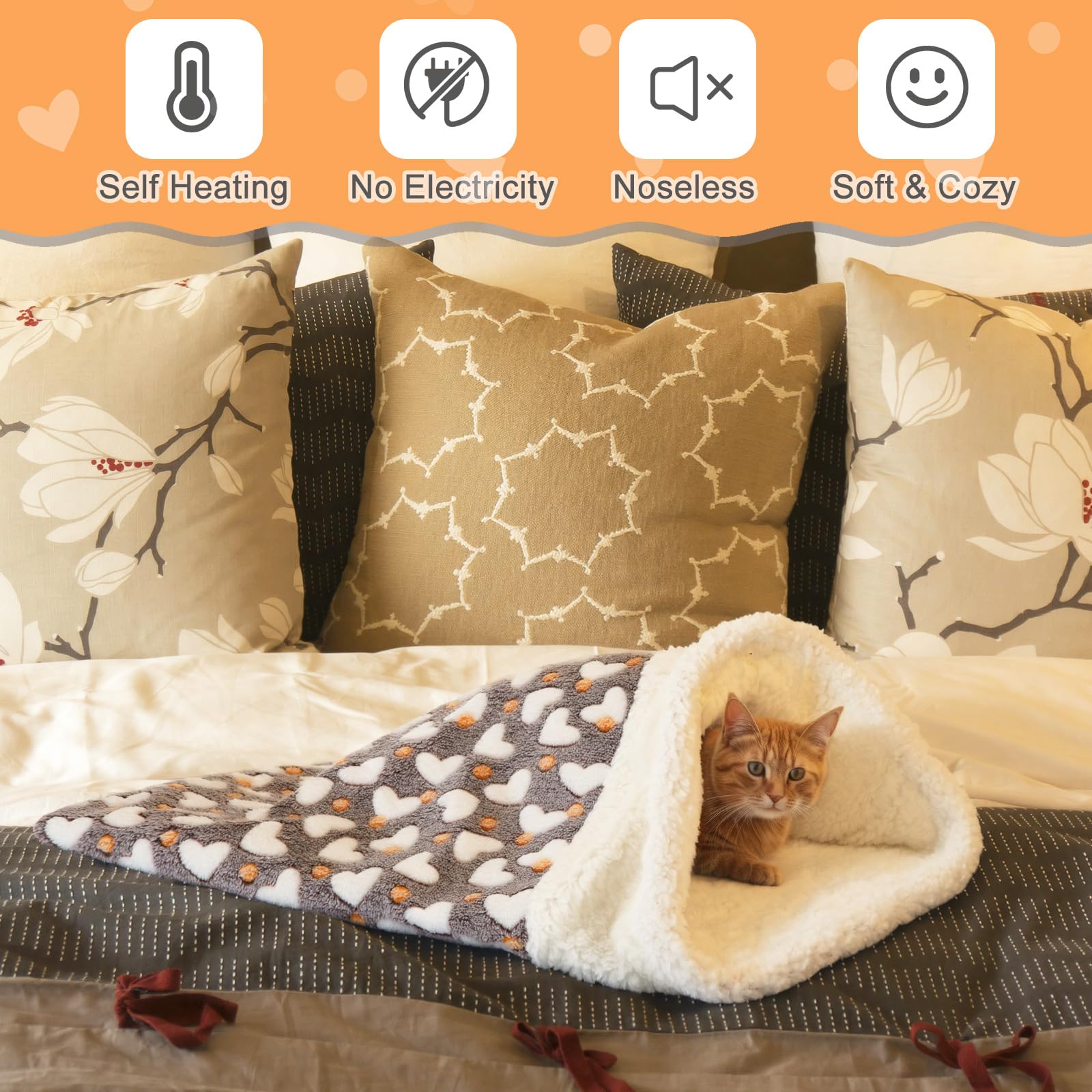 Clysee self-heating cat sleeping bag wrap detail highlighting 360 warmth.