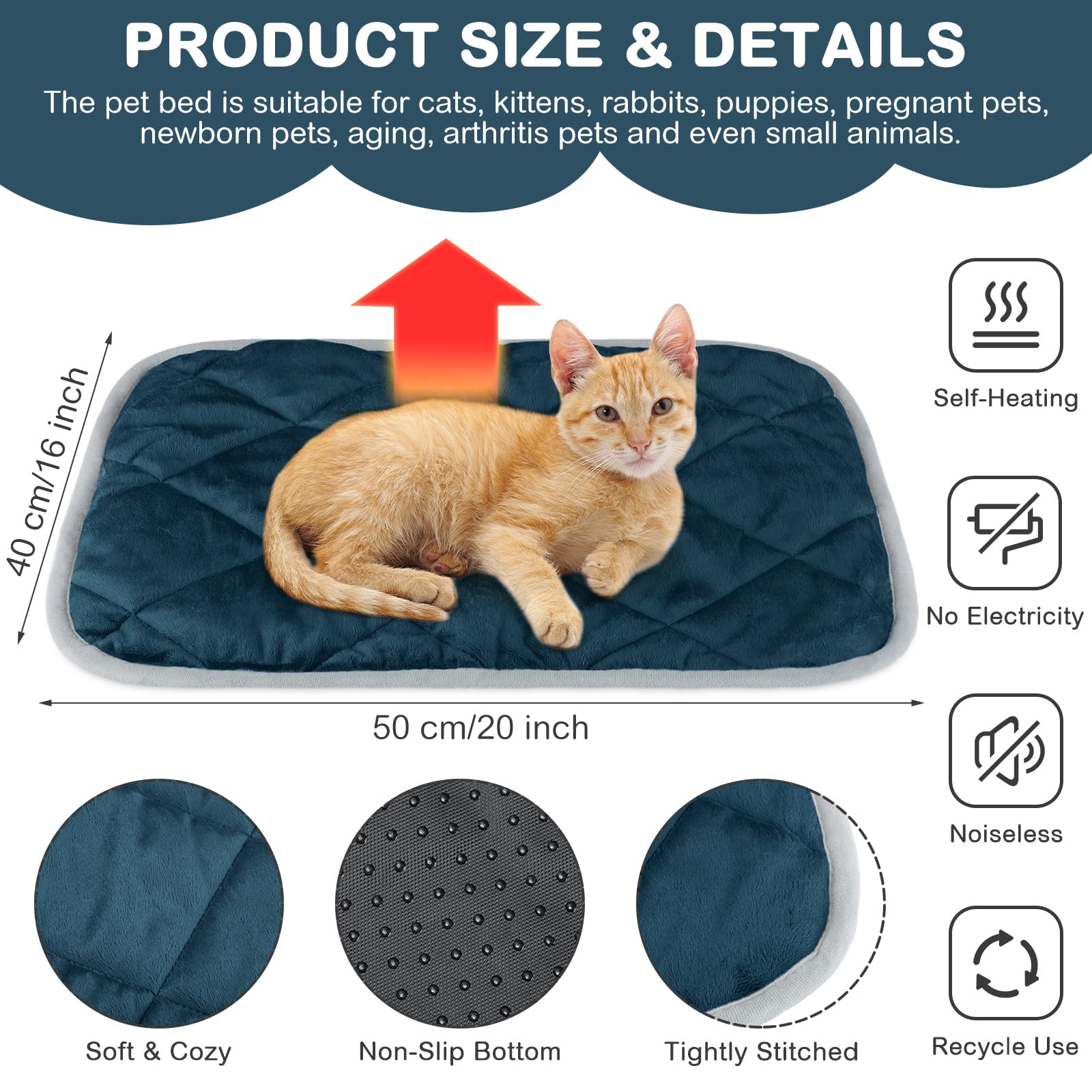 Clysee self-heating dog crate pad blue in-crate scene stays warm and stable