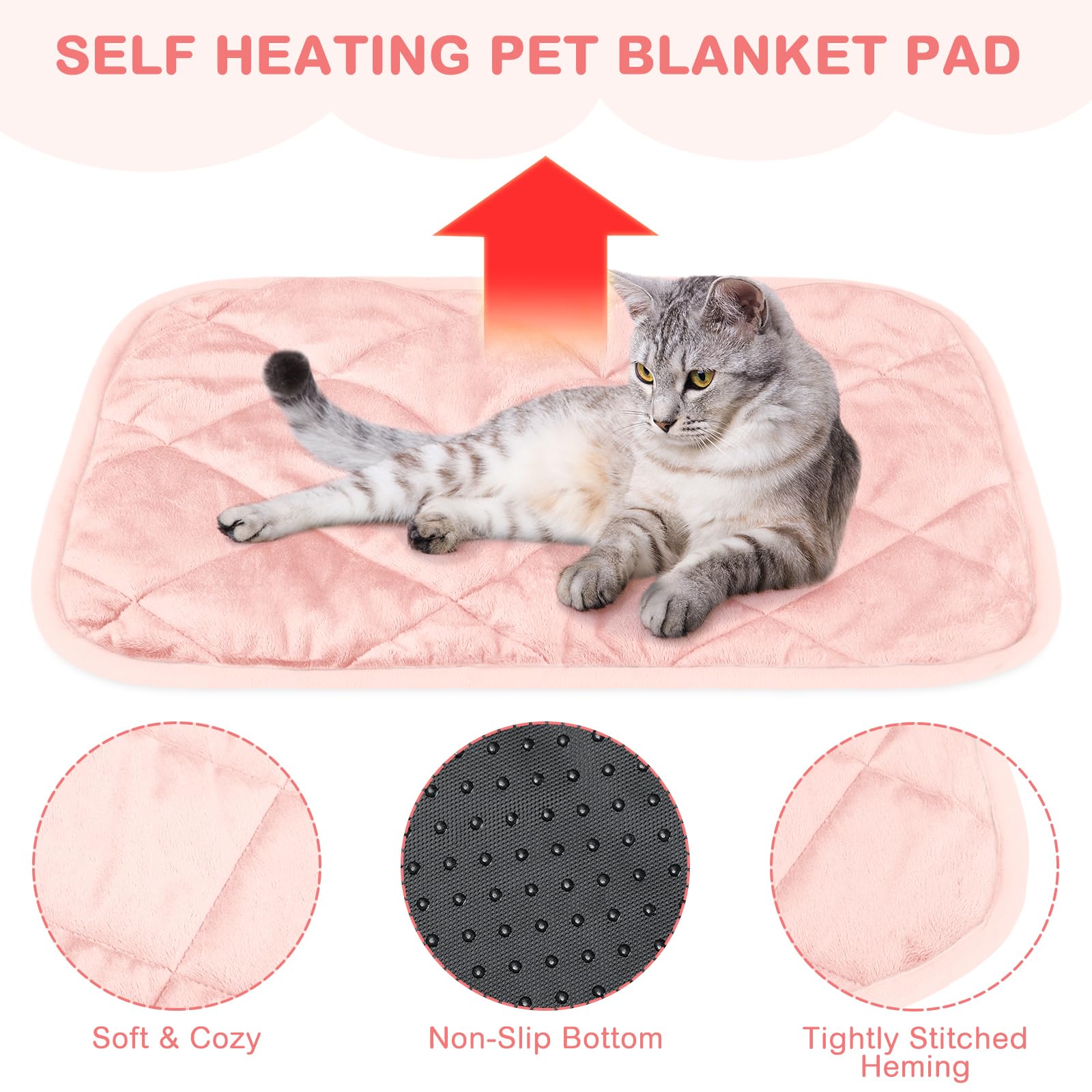 Clysee self-heating pet pad pink 16x20 no-plug design safety and convenience.