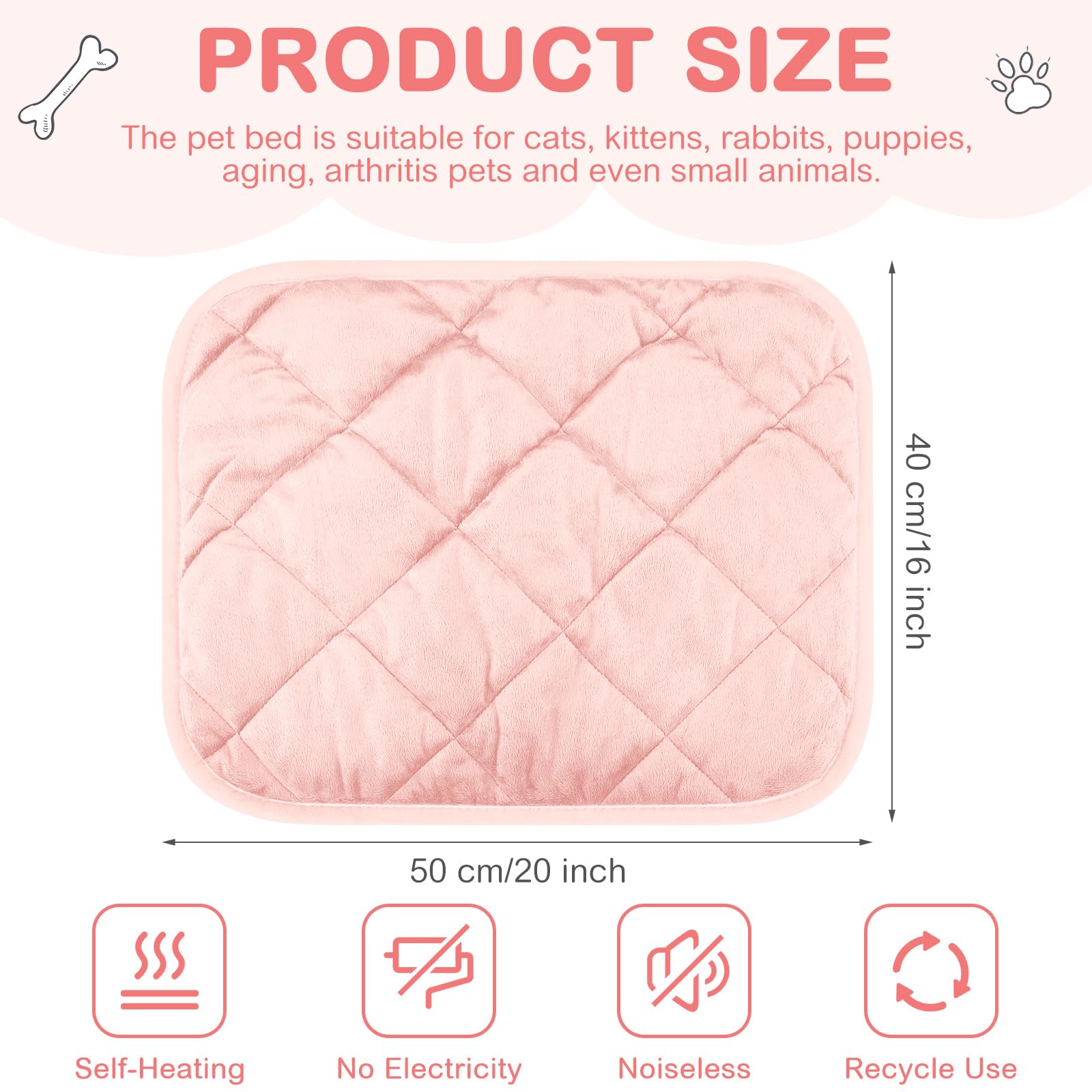 Clysee self-heating pet pad pink 16x20 soft fluffy surface cozy nap.