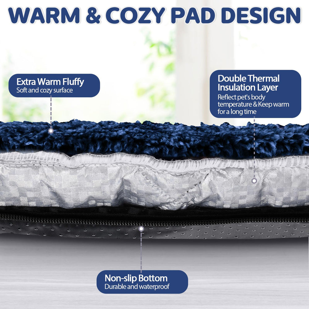 Clysee self-warming cat bed blue removable cover for easy washing.