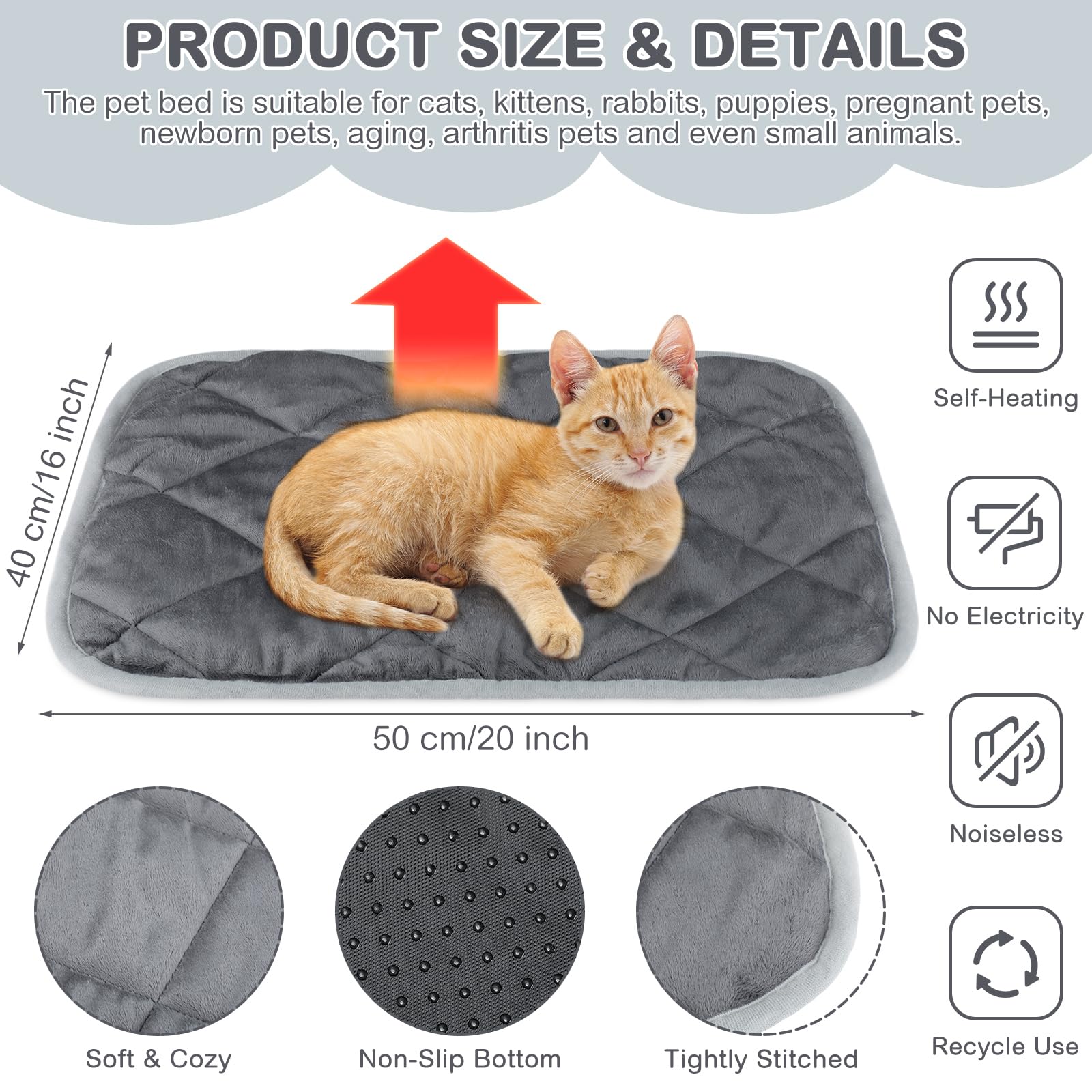 Clysee self warming pet pad with anti-slip backing keeps placement secure.