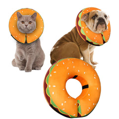 Cneo inflatable donut dog cone closeup shows soft fabric for comfortable recovery.