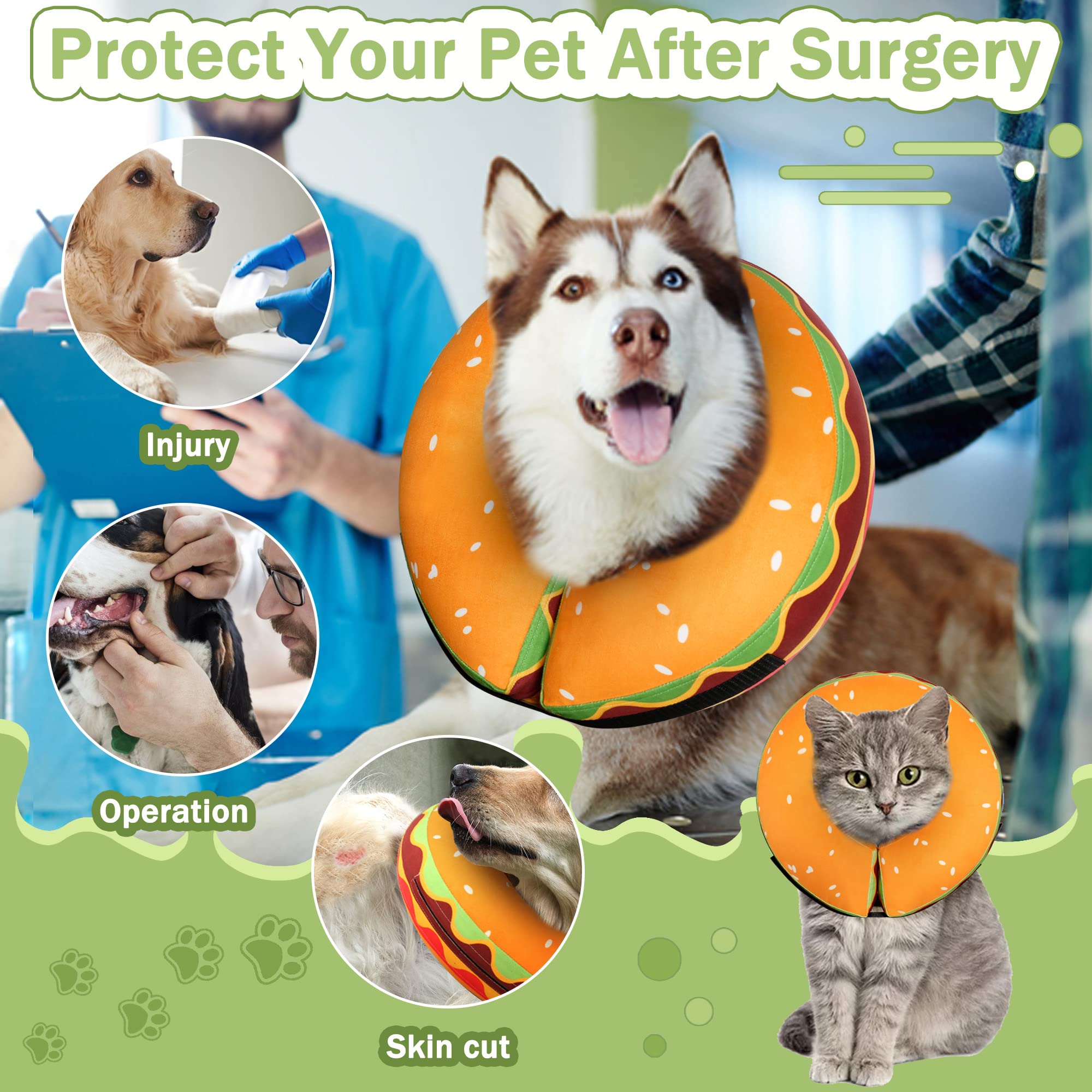 Cneo donut cone worn by a dog shows comfort and preserved vision.