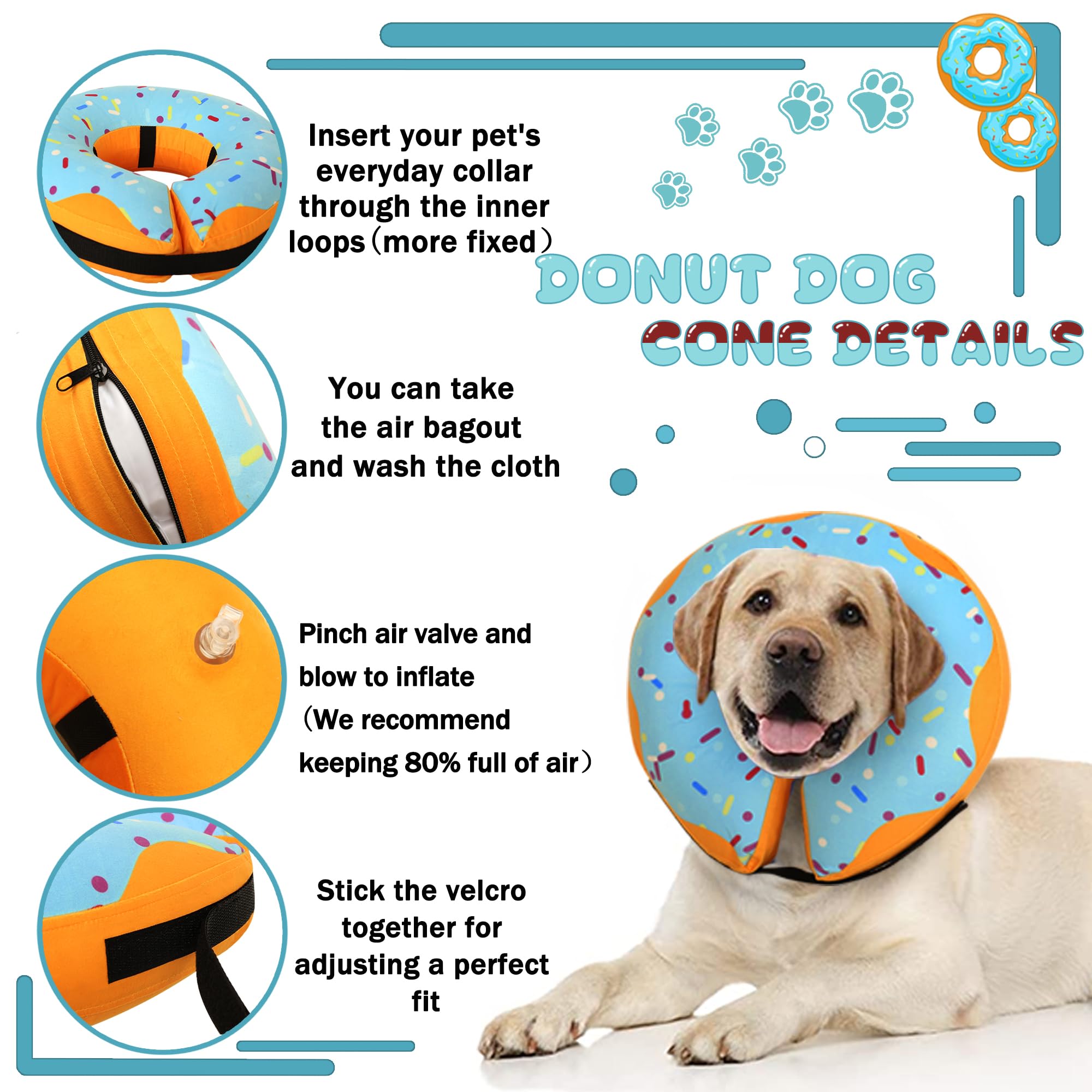 Cneo Recovery Donut Collar washable cover shows easy cleaning after wear.