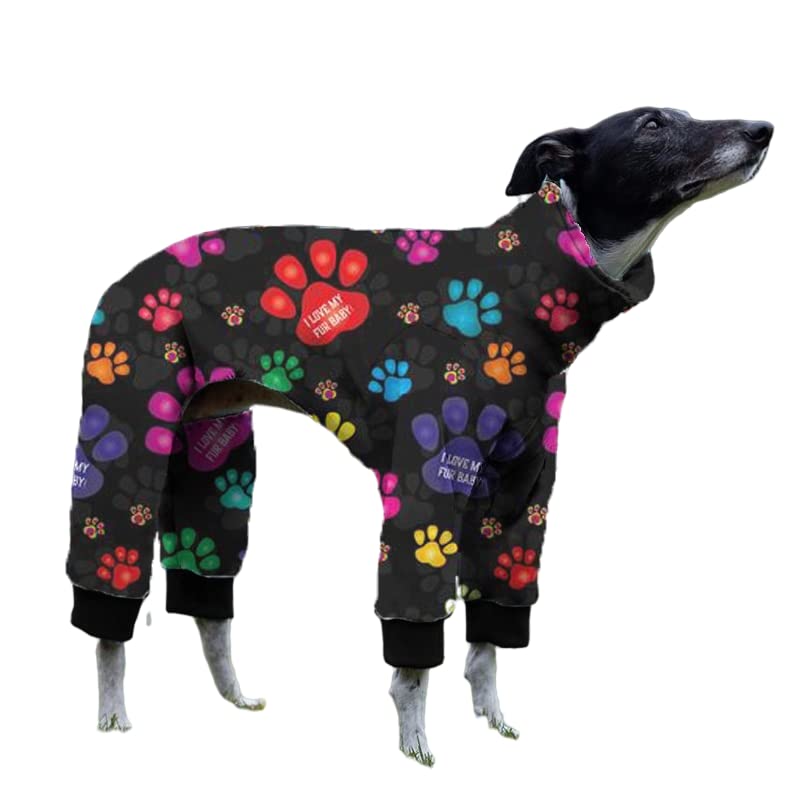 Cnkwei dog pajamas front view with paw print, keeping greyhounds warm