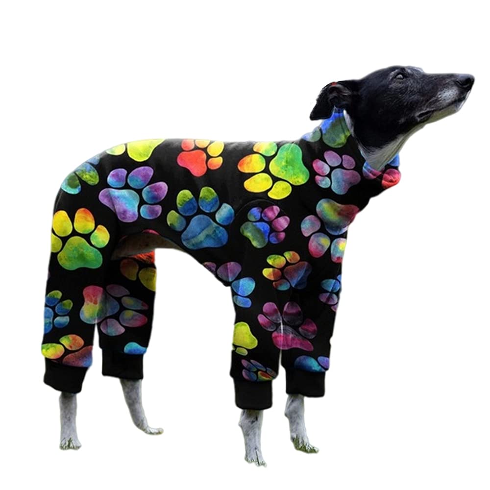 Cnkwei dog pajamas paw-print jumpsuit for greyhounds offering cozy warmth and style.