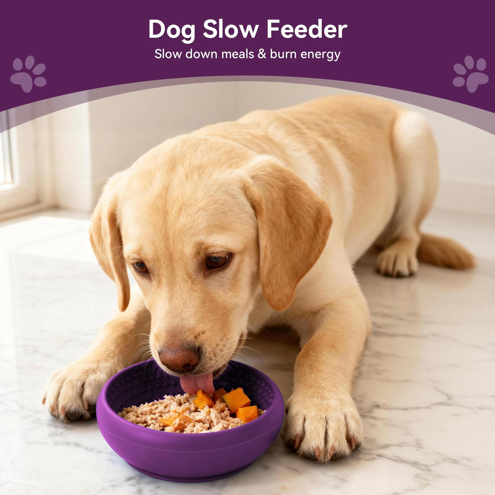CNMSGM dog lick bowl purple non-slip base keeps the bowl steady during enthusiastic licking.