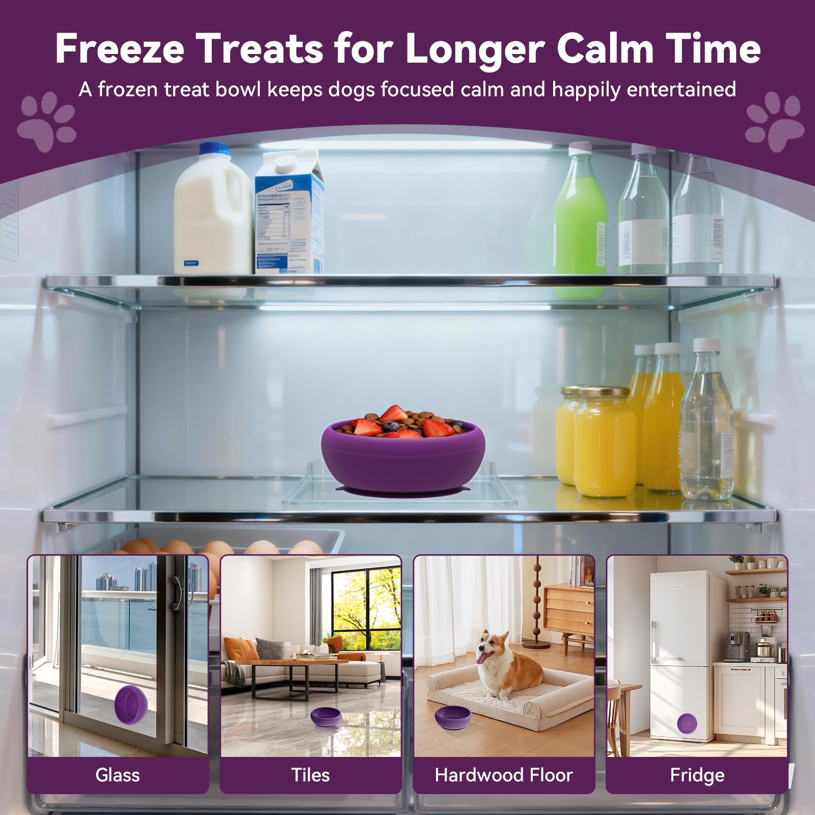 CNMSGM dog lick bowl purple ideal for slow feeding during meals and playtime.