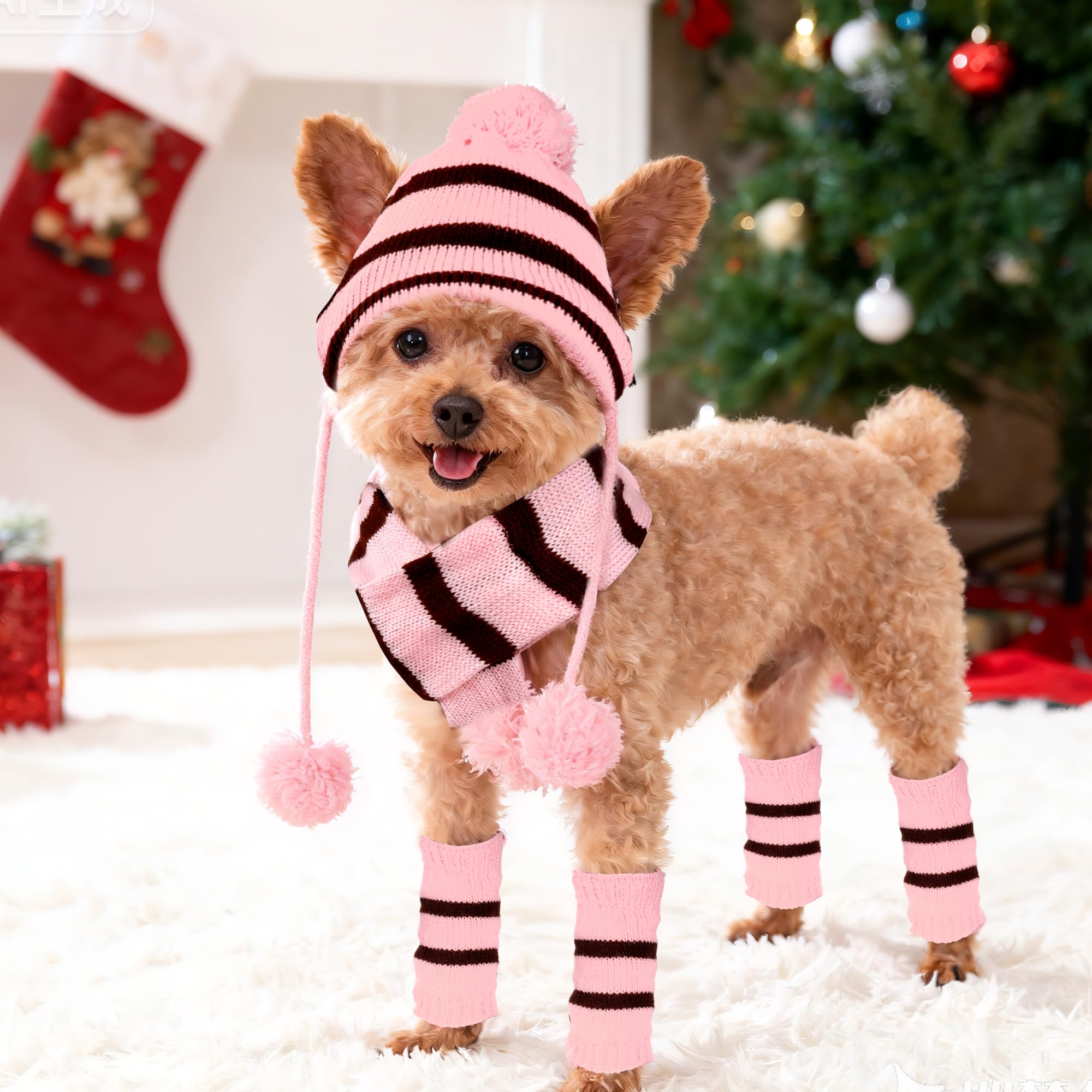 cnomg knitted doggie scarf yellow closeup highlights neck warmth and style