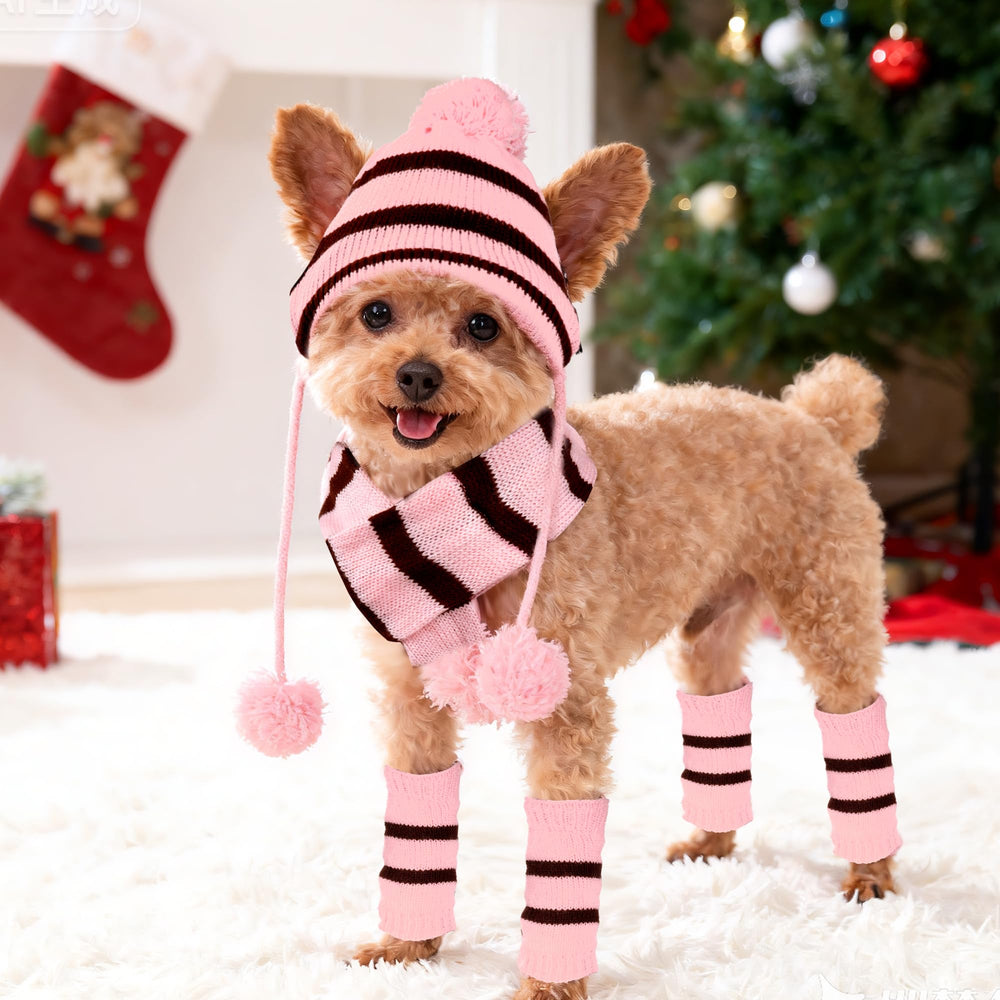 cnomg knitted doggie scarf yellow closeup highlights neck warmth and style