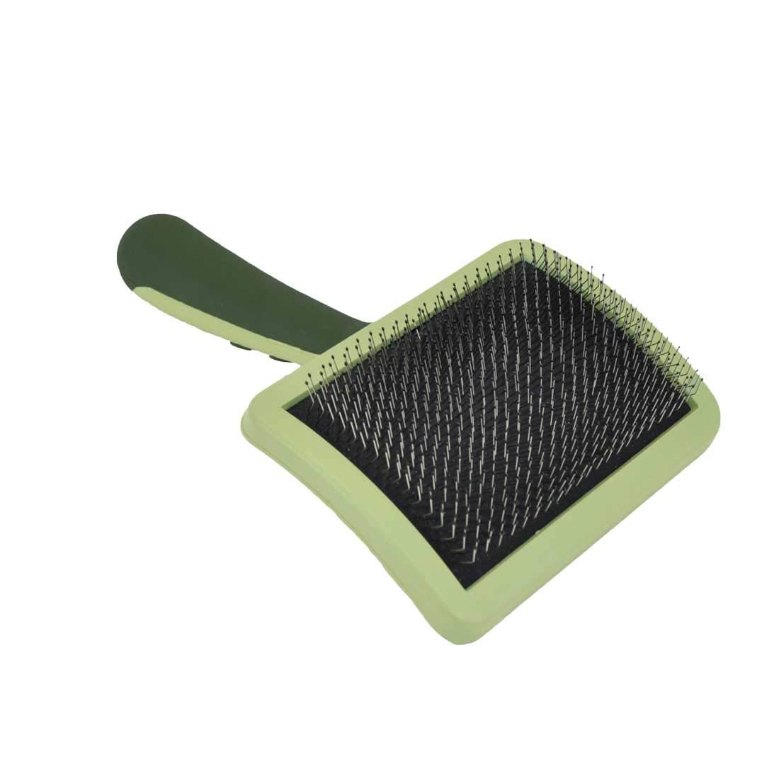 Coastal Dog Slicker Brush green angled view highlights compact design for efficient grooming.