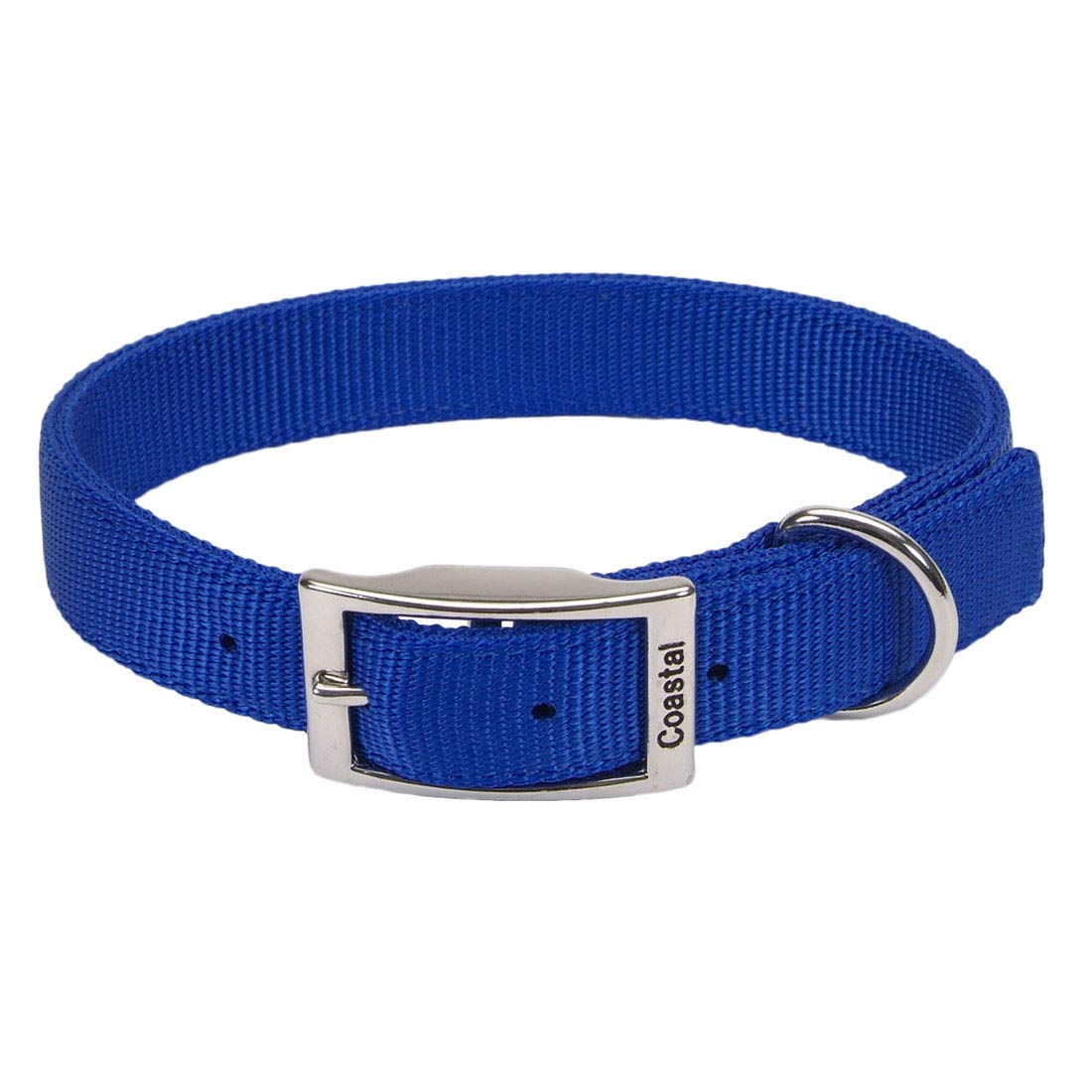 Coastal Double-Ply Dog Collar in blue, front view, showing sturdy construction for large dogs