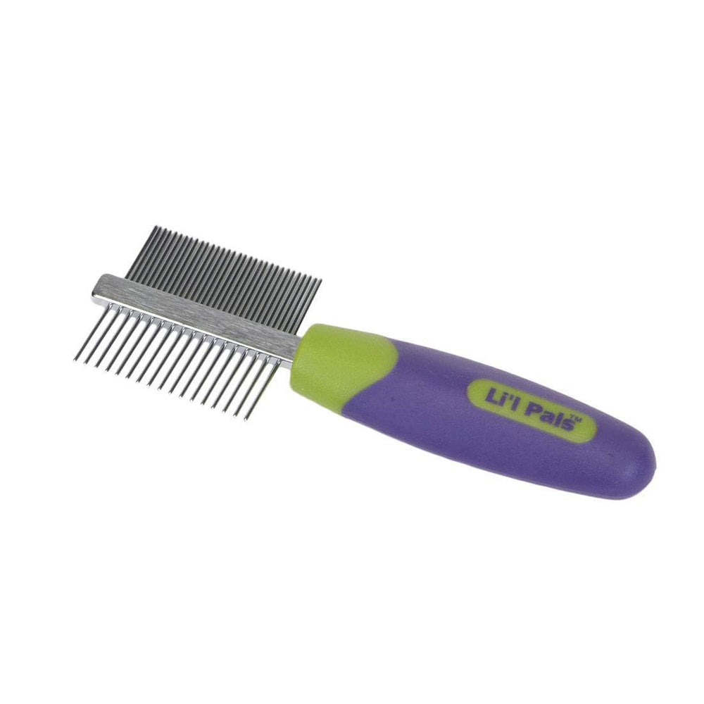 Coastal Li'l Pals double-sided dog comb on a small-breed coat, providing gentle detangling and flea aid