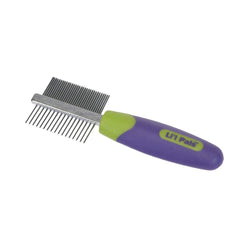 Coastal Li'l Pals double-sided dog comb on a small-breed coat, providing gentle detangling and flea aid