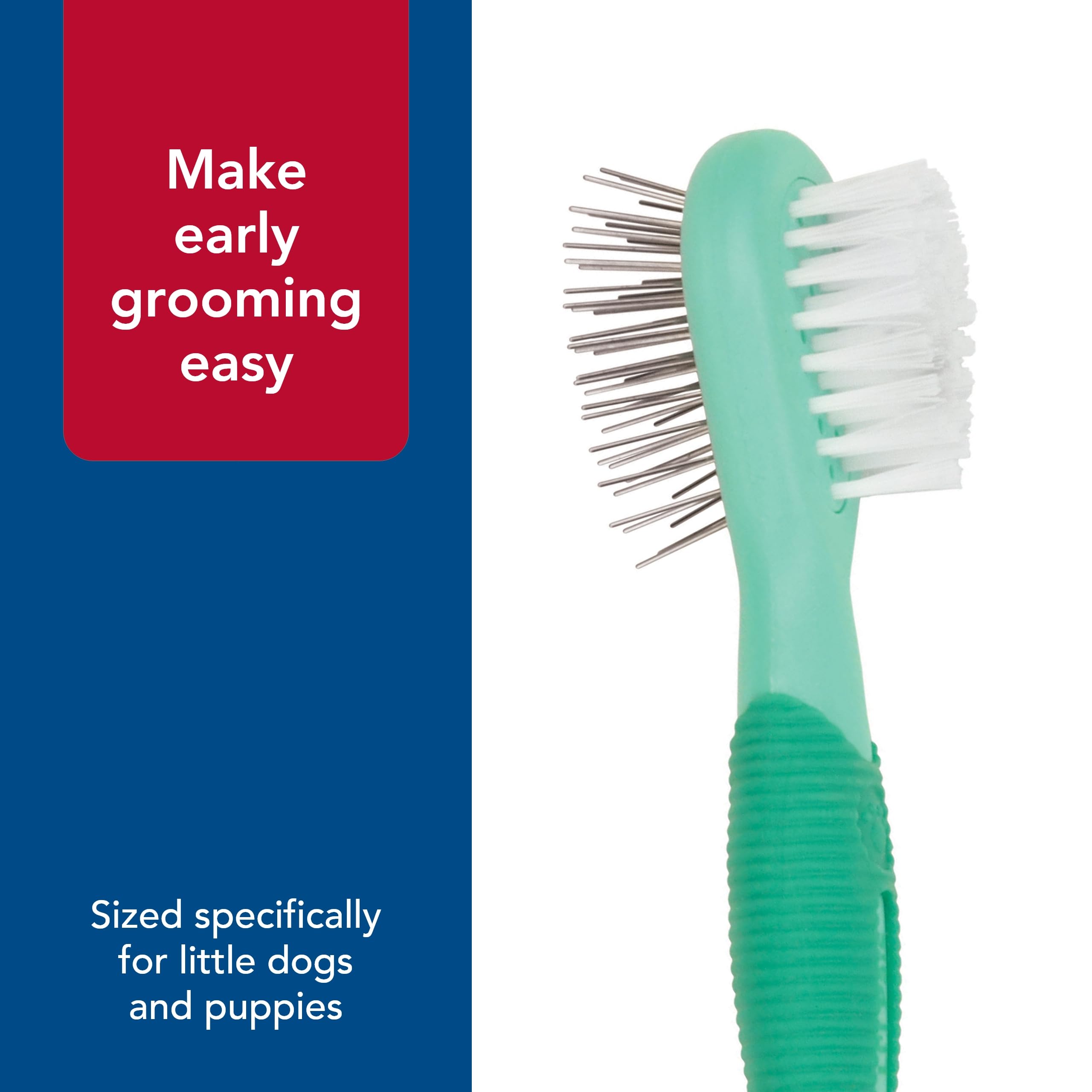 Coastal Li'l Pals Dog Combo Brush small-dog coat focus works on all hair types.