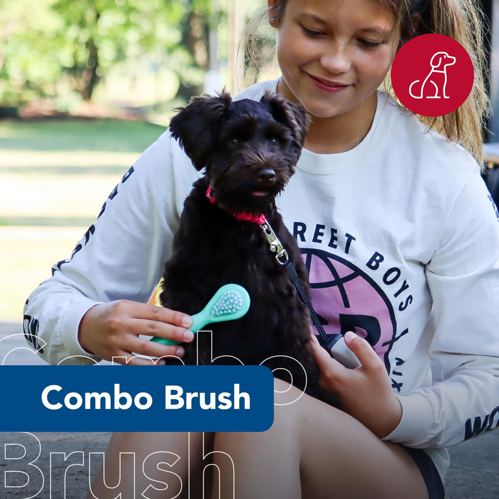 Coastal Li'l Pals Dog Combo Brush two-sided design enables versatile grooming for puppies.